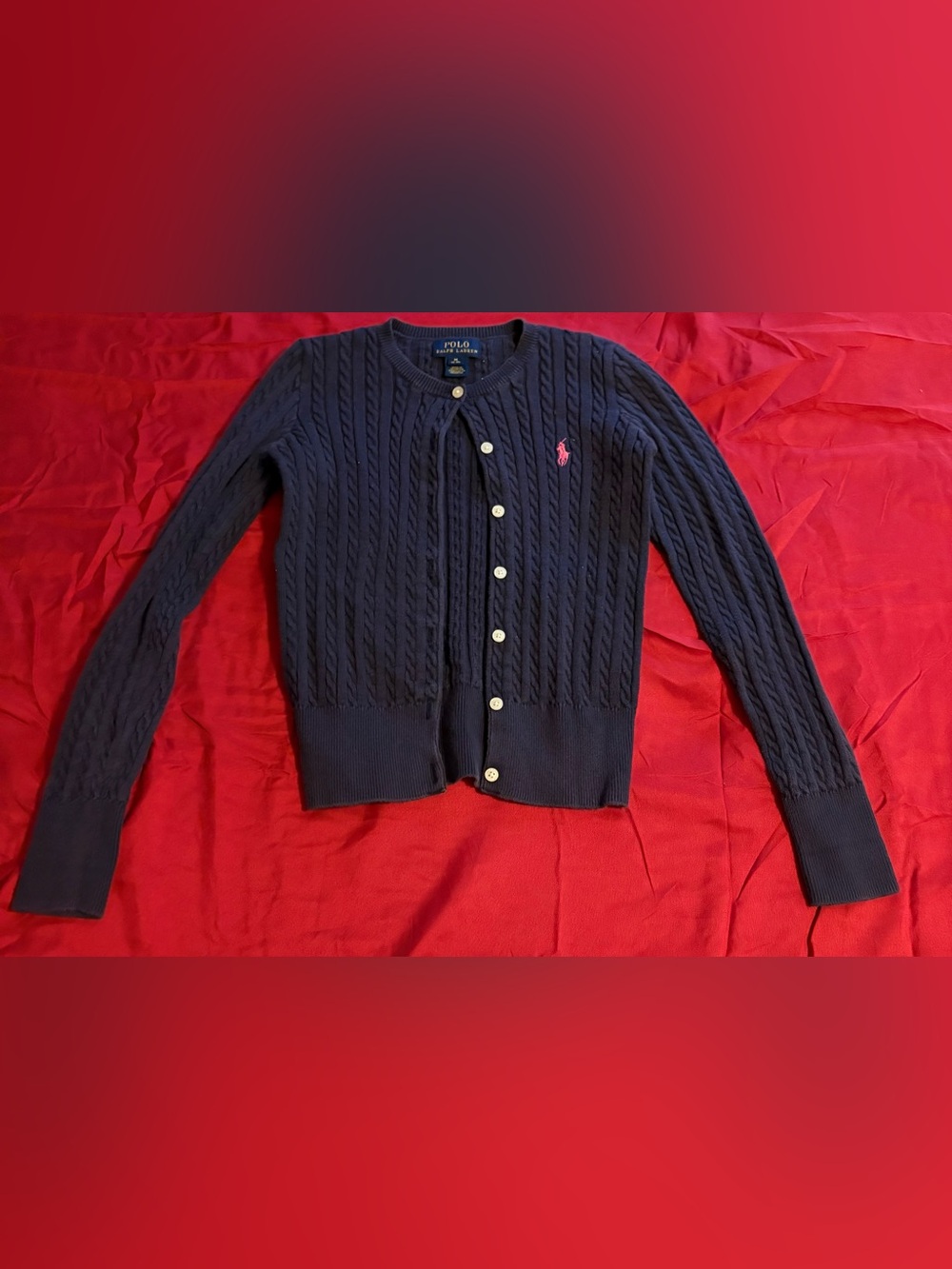 Polo by Ralph Lauren girls size M 8 to 10 years navy blue cable knit cardigan